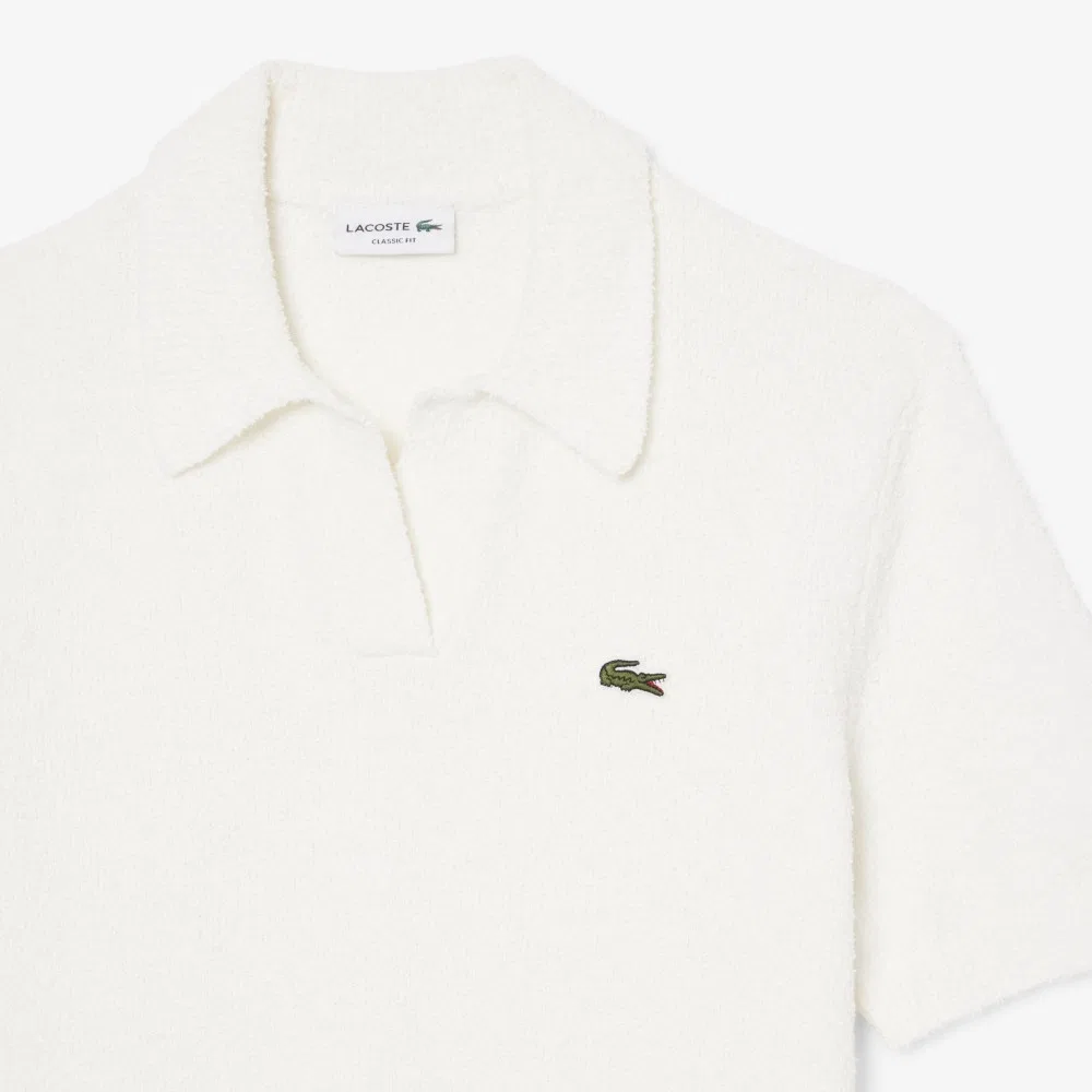Мужской свитер-поло из букле, молочно-белый, от Lacoste — фото 3