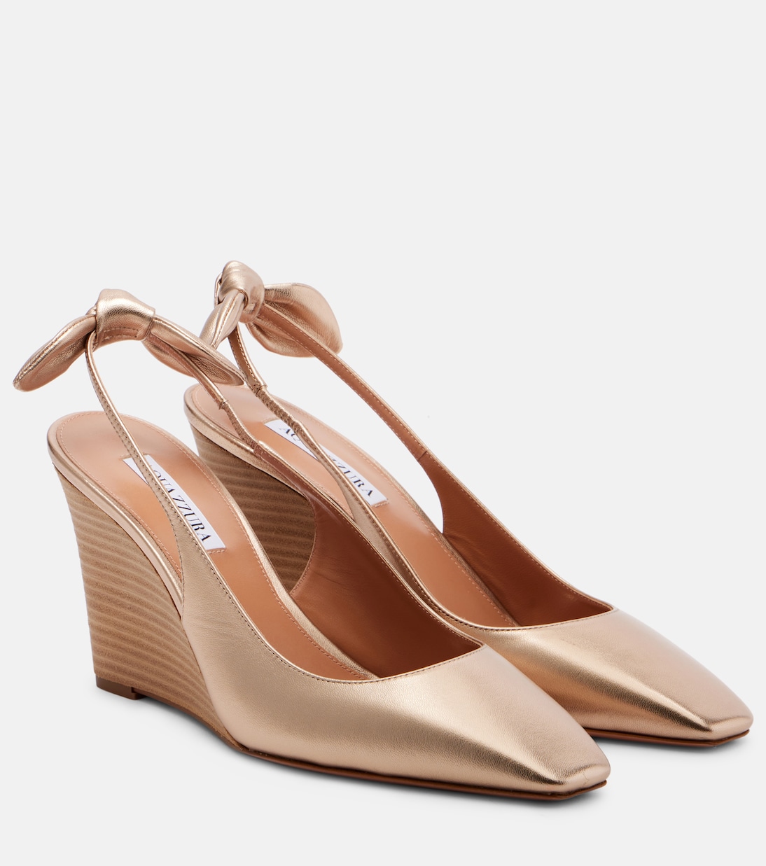Очень Bow Tie 85 кожаные клинья Aquazzura, Light Copper