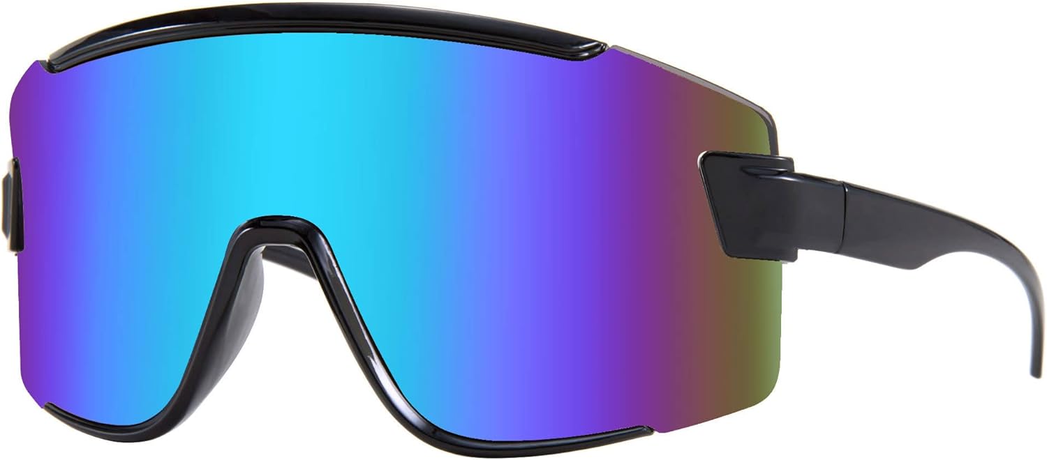 

Солнцезащитные очки Karsaer Vision Big Shield Wraparound для мужчин и женщин, неоновые солнцезащитные очки с козырьком, для велоспорта и лыжного спорта, в стиле 80-х и 90-х, Blue Mirror