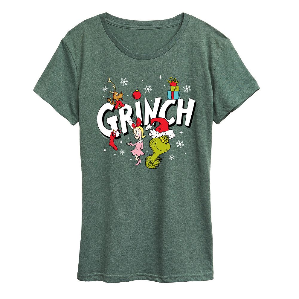 

Женская футболка с рисунком Dr. Seuss Grinch Group Licensed Character, цвет Heather Green