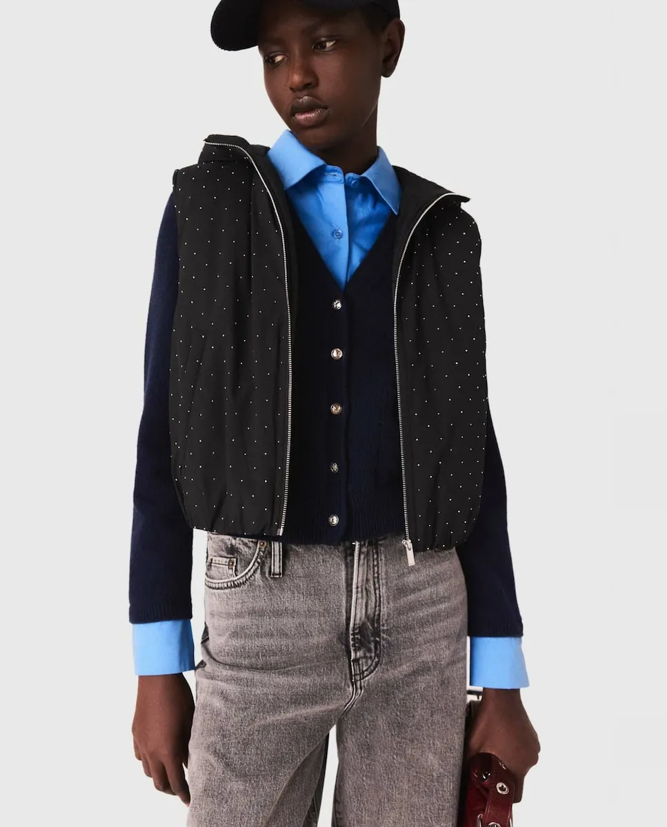 

Женский безрукавный пуховик со стразами Maje, черный