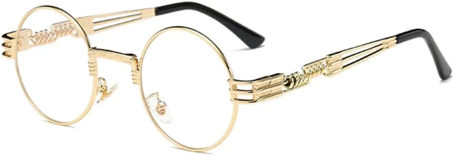 

Круглые солнцезащитные очки в стиле стимпанк для мужчин и женщин, металлические, винтажные солнцезащитные очки с защитой от УФ-излучения UV400 VFDHN, Gold Clear