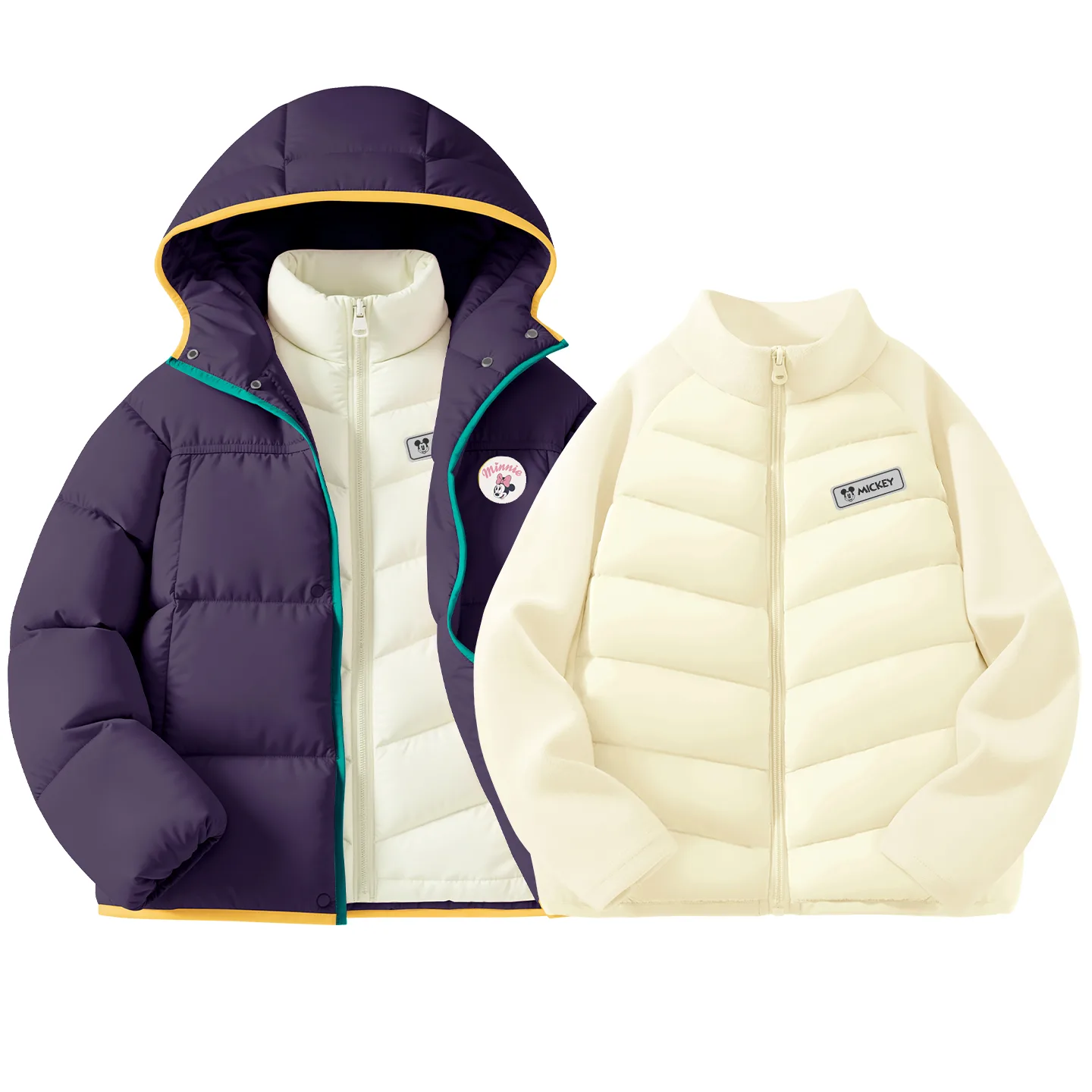 Детская утепленная куртка с круглым вырезом Disney, [Thickened Thermal | 85 Duck Down]Dini Round Hook-and-Loop K Midnight Purple+DiH Square Hook-and-Loop K Ecru
