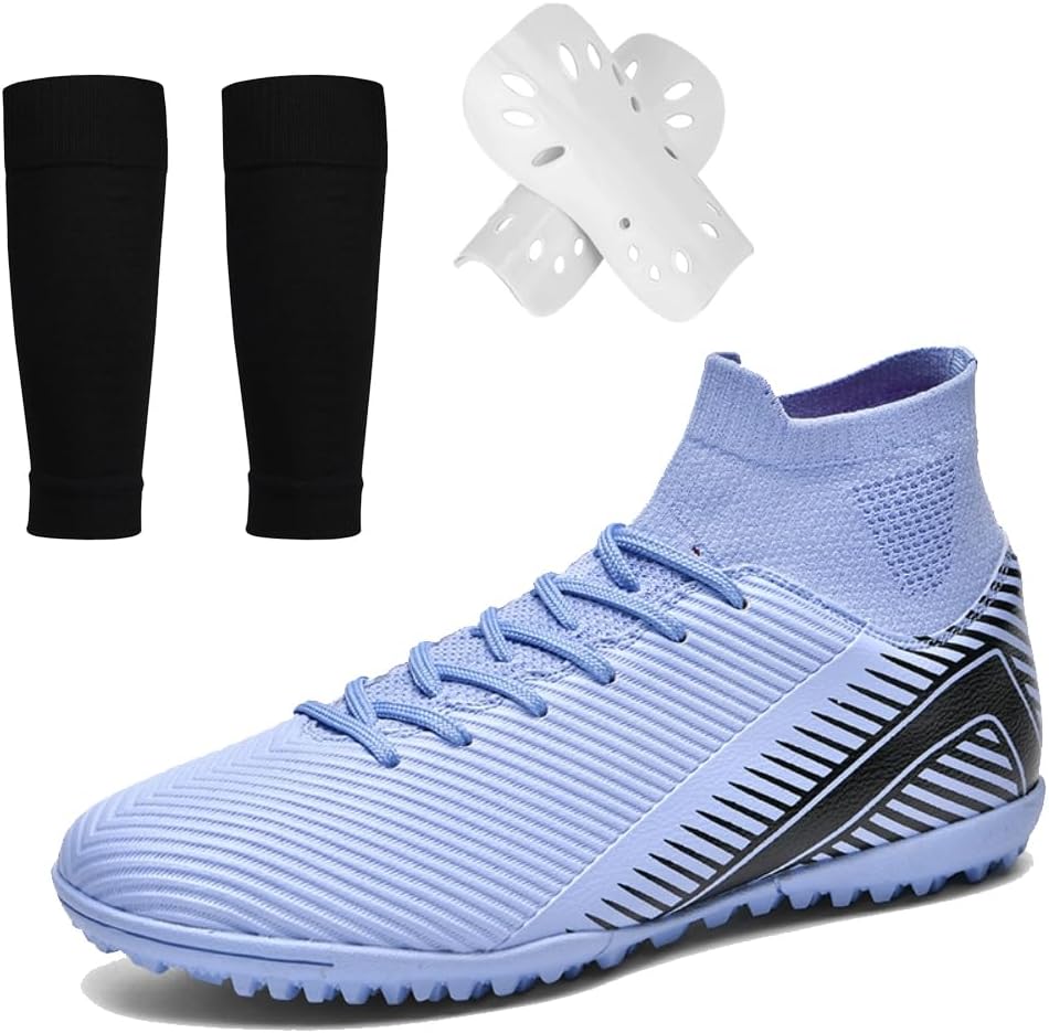 

Мужские и женские футбольные бутсы для взрослых, высокие футбольные кроссовки для тренировок, шиповки AG/TF для искусственного газона, бейсбольные кроссовки, размеры для молодежи и взрослых с набором носков с щитками Spedify, пурпурный