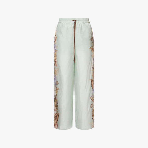 

Брюки шелковые Zimmermann Coco Floral, серо-бирюзовый