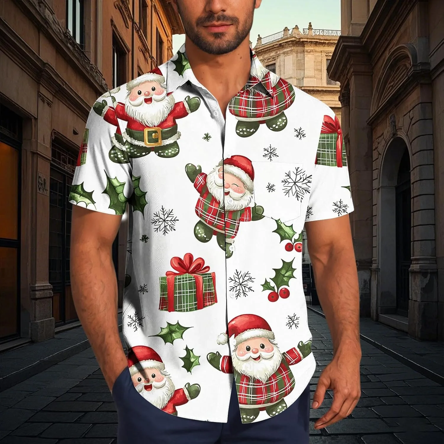 Мужская рубашка с коротким рукавом и принтом Funny Printed Christmas — фото 2