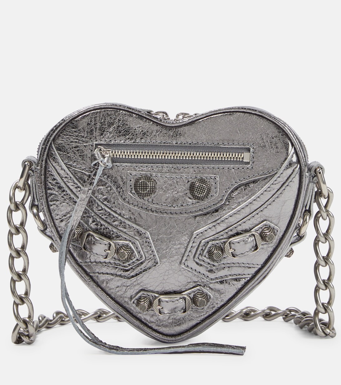 

Кожаная сумка через плечо Le Cagole Heart Mini Balenciaga, серебряный, Серый, Кожаная сумка через плечо Le Cagole Heart Mini Balenciaga, серебряный