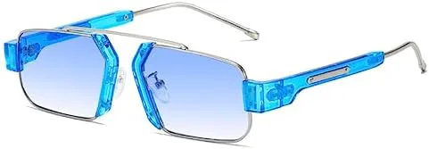 

Ретро солнцезащитные очки для женщин с прозрачными линзами цвета океана, мужские панк-очки с шестиугольными линзами, женские солнцезащитные очки UV400 MTZJH, Blue