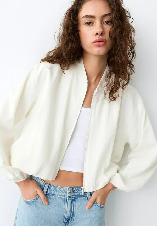 Подростковая куртка-бомбер кремового цвета Mango Kids, Off-White — фото 2