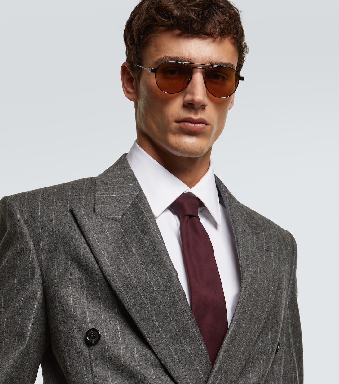 Солнцезащитные очки авиаторы SL 708 Saint Laurent, Ruthenium-Ruthenium-Brown — фото 2