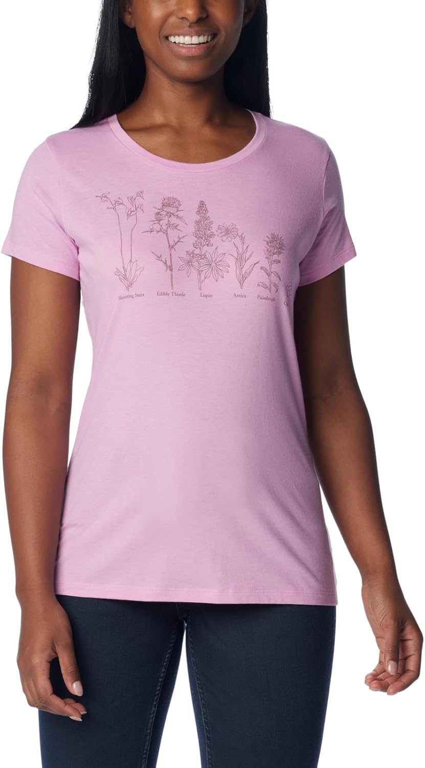 

Columbia Womens Daisy Days футболка с коротким рукавом и принтом, Cosmos Heather/Floral Friends