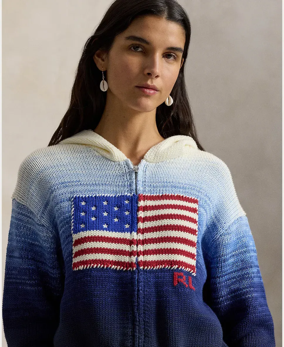 Женский кардиган с застежкой-молнией деграде с флагом Polo Ralph Lauren, синий — фото 3