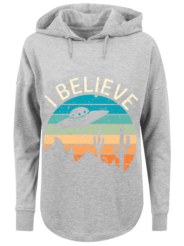 

Толстовка свободного кроя с принтом I Believe UFO Alien Sunset серого цвета F4NT4STIC