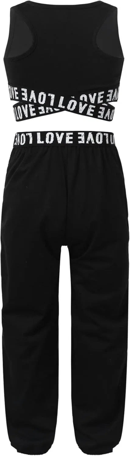 Детский спортивный комплект из топа и леггинсов TiaoBug, Loose Black — фото 2
