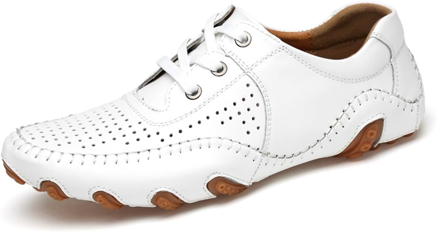 

Мужские дышащие мокасины с нескользящей подошвой, с вырезами, кожаные для вождения и прогулок, с шнуровкой, повседневные лодочные туфли Generic, белый