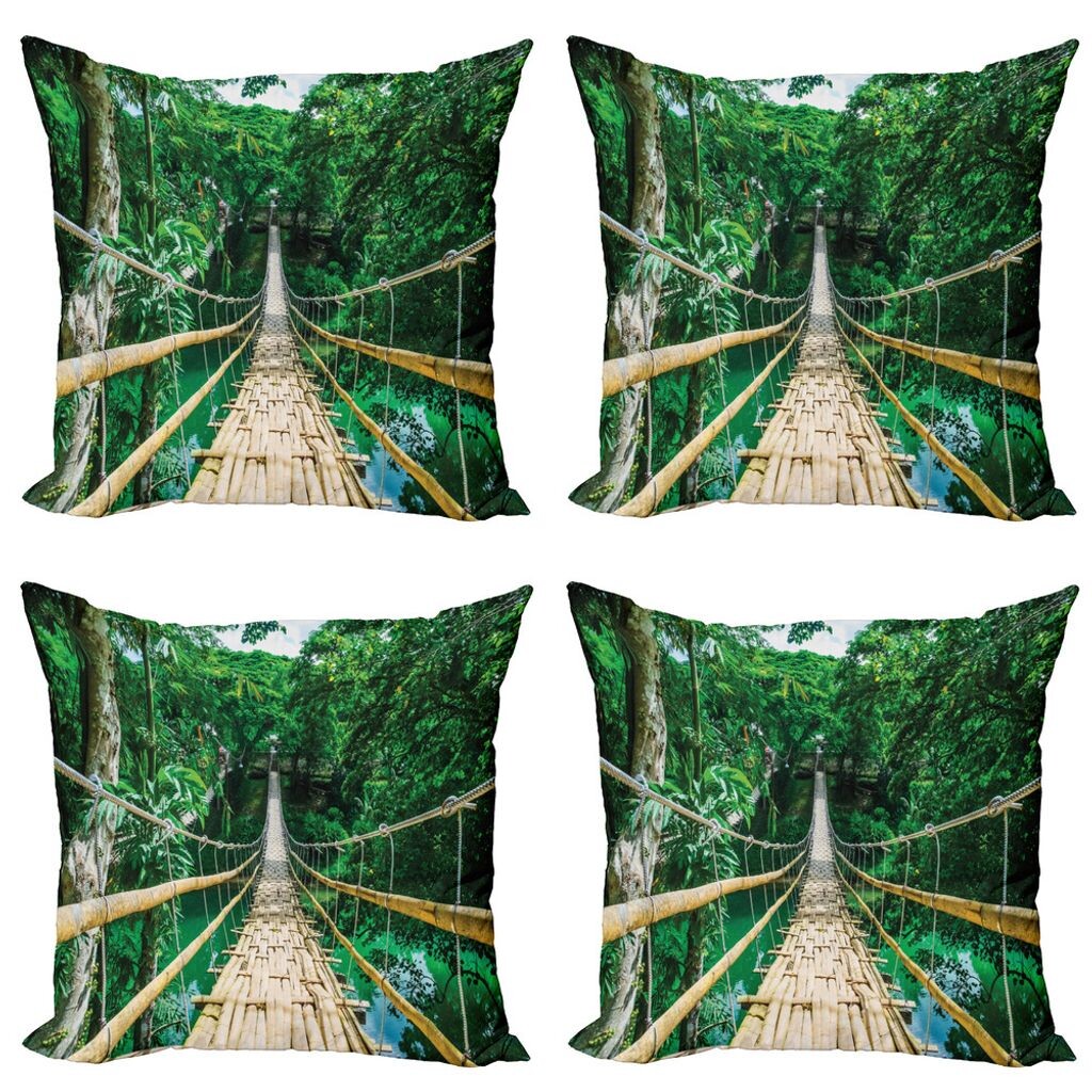 

ABAKUHAUS Тропический комплект наволочек (4 предмета), River Bamboo Forest, современная двусторонняя цифровая печать, 45 см x 45 см, зелено-бежевый, Зеленый, ABAKUHAUS Тропический комплект наволочек (4 предмета), River Bamboo Forest, современная двусторон
