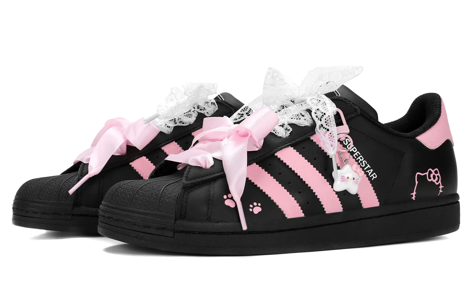 Кроссовки SUPERSTAR Abrasion Resistant Lightweight Cushioning Low top Kids' Skateboarding Shoes Black Pink Adidas Originals — фото 4