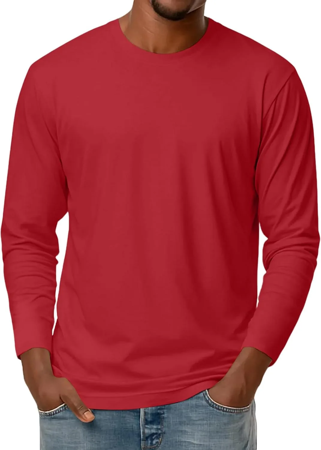 

Ymosrh Мужская футболка с длинным рукавом и круглым вырезом, M-3XL