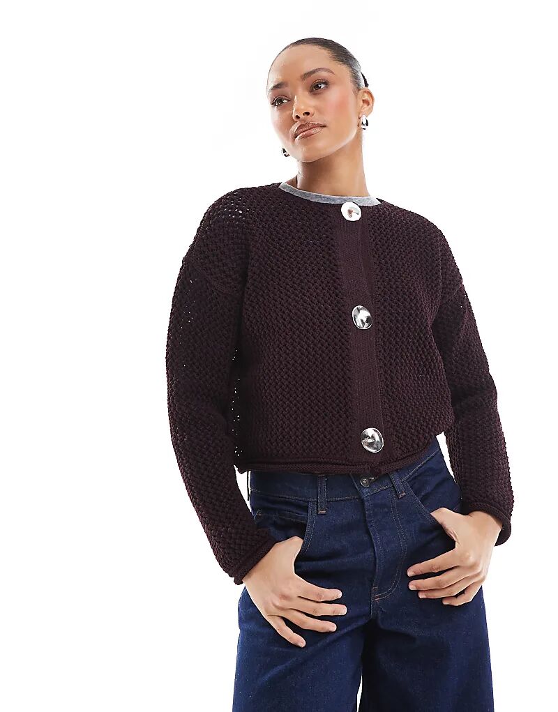 

Кардиган крупной вязки бордового цвета ASOS DESIGN