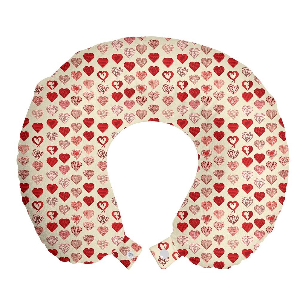 

ABAKUHAUS Vintage Travel Pillow Подушка для шеи, Doodle Heart Art, Дорожные принадлежности из пенопласта для самолета и автомобиля, 30x30 см, Кремовый и киноварь