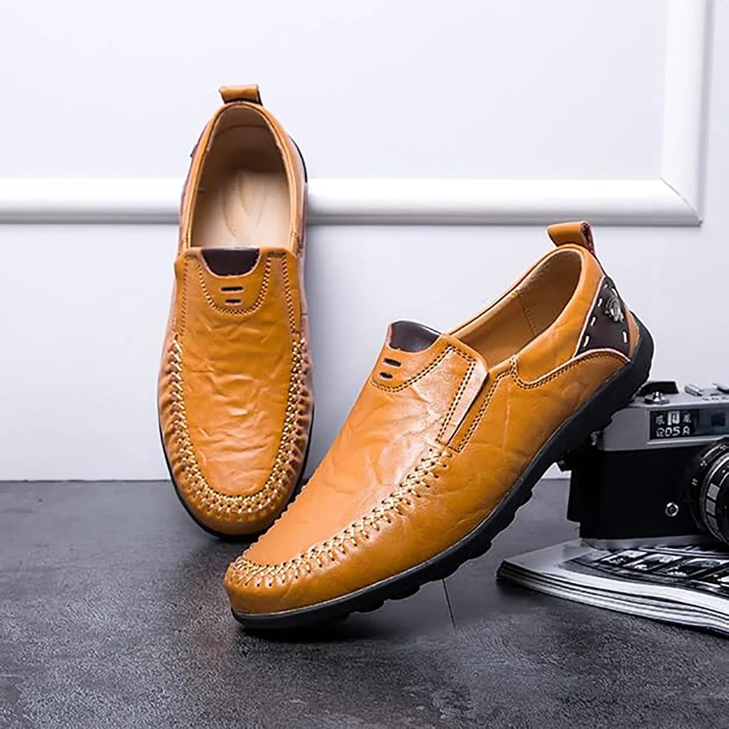 Мокасины мужские Leather Slip-On Loafers, желтый DAO-UPPSE — фото 3