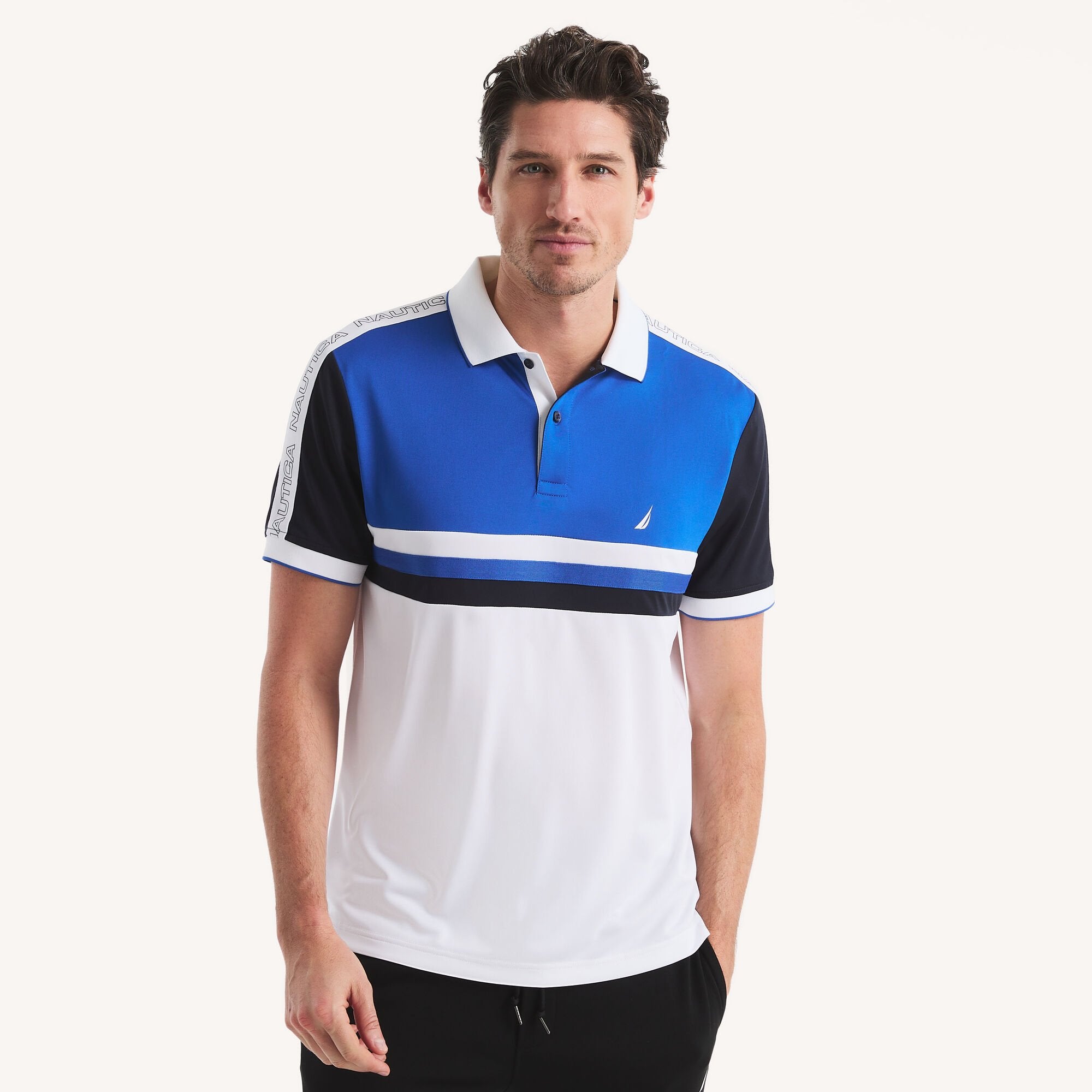 

Мужская рубашка-поло Nautica Navtech Colorblock Classic Fit, цвет bright white