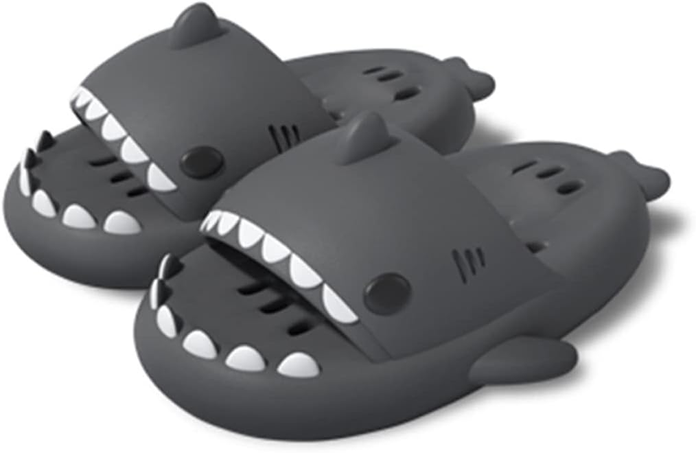 

GENYS Милые тапочки для пары с акулами, мягкие тапочки для женщин и мужчин, домашние нескользящие легкие тапочки, повседневные сандалии для дома, массажные тапочки, темно-серый