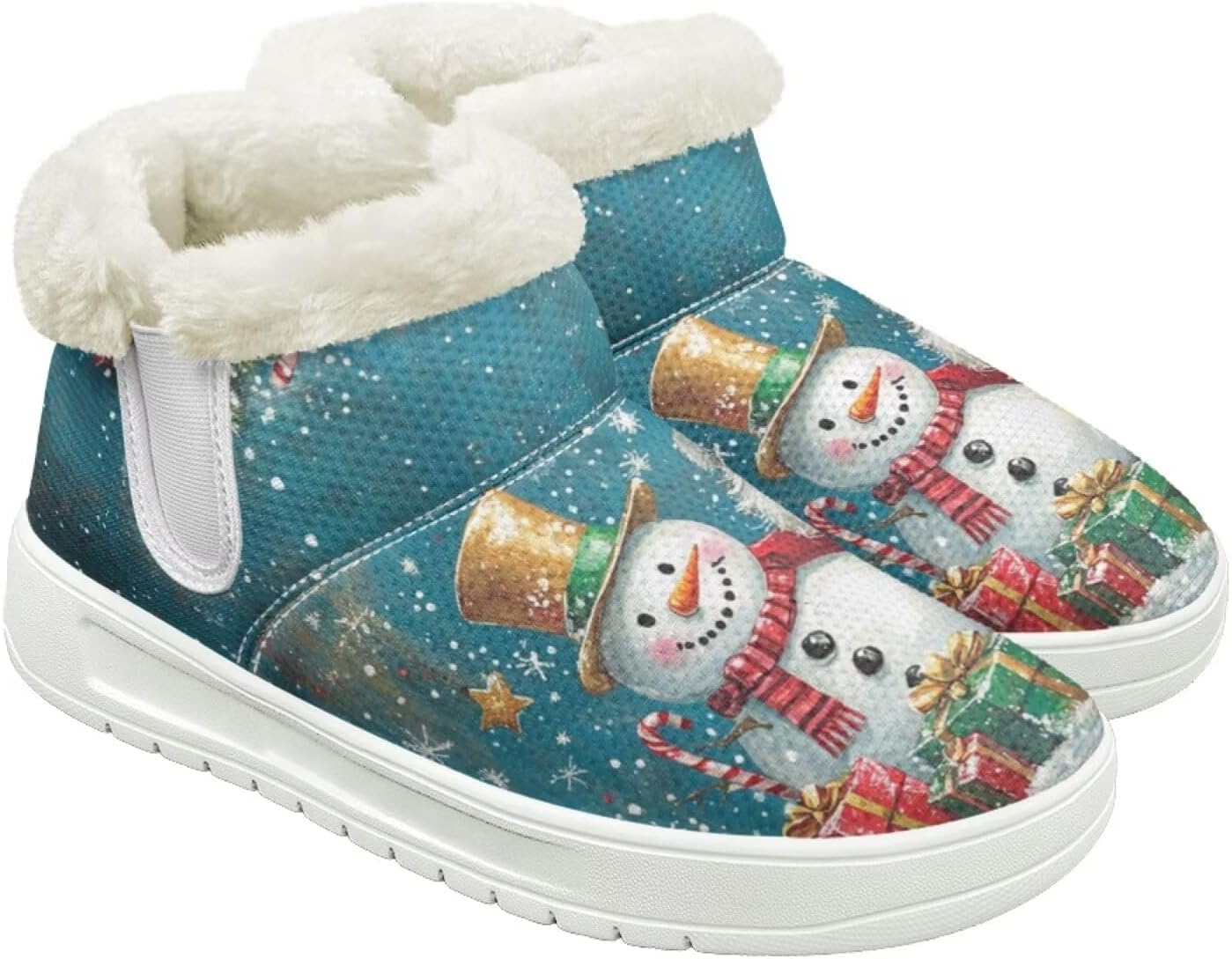 

Женские пушистые зимние сапоги для снега, утепленные флисом, удобные, теплые, водоотталкивающие, для женщин и мужчин Cugasmaru, Christmas Snowman