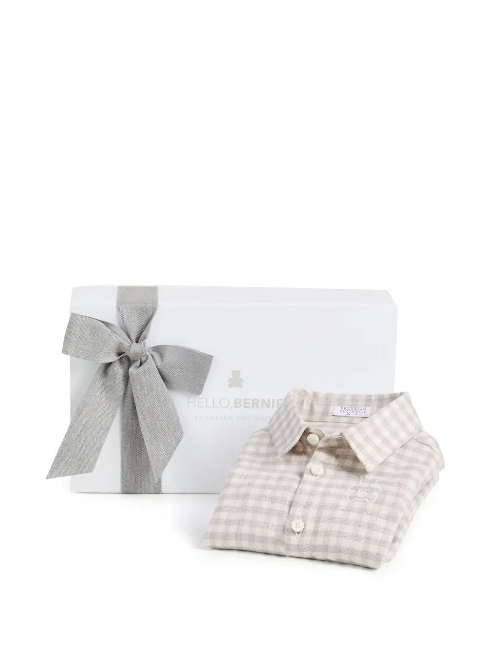 Рубашка Bernie Baby в клетку гингем Brunello Cucinelli Kids, нейтральный — фото 4