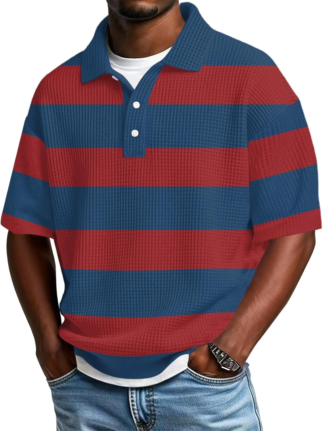 

Мужская поло в полоску с коротким рукавом и пуговицами, расслабленного кроя FlekmanArt