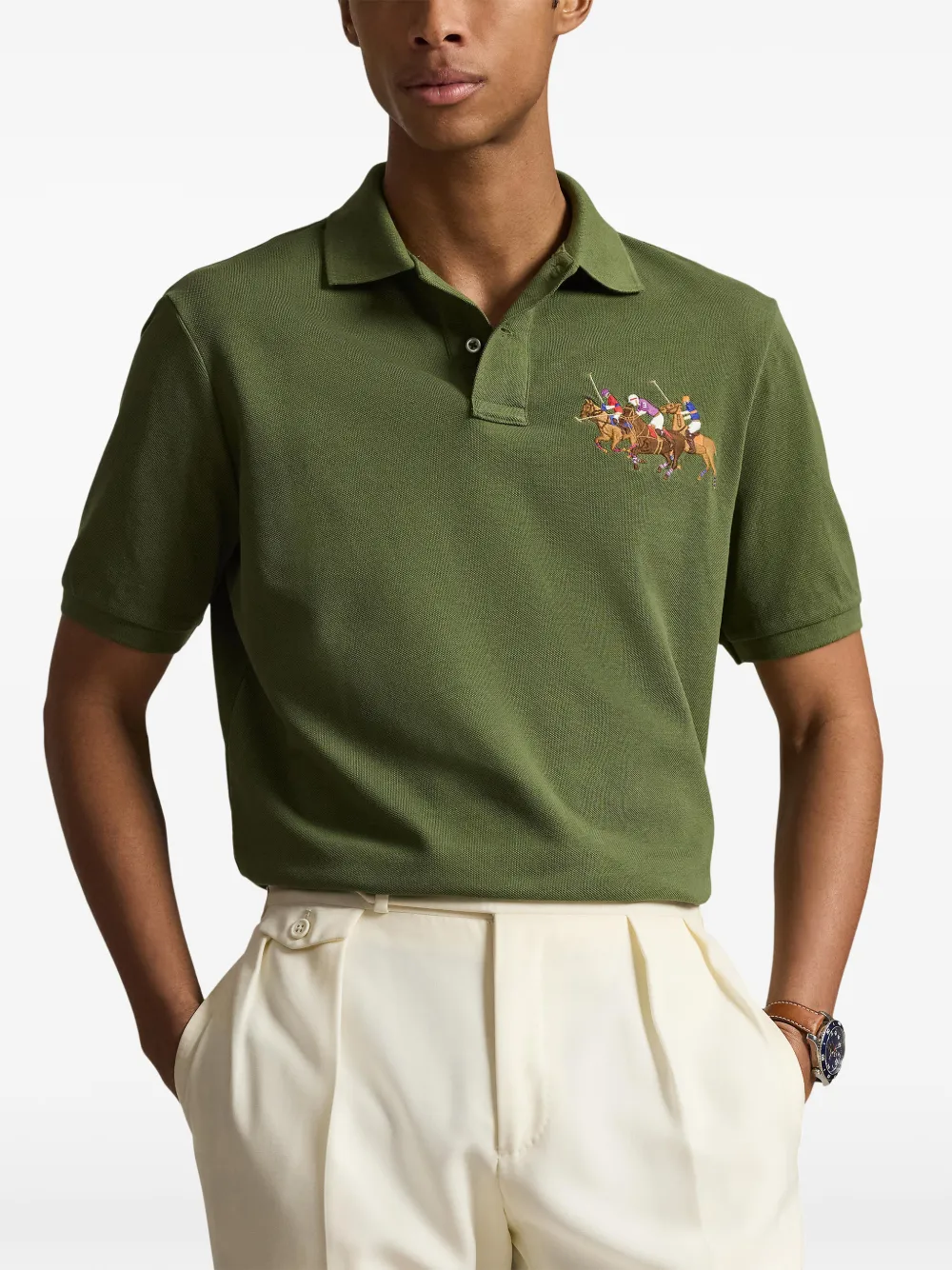 Поло с вышивкой в виде трех пони Polo Ralph Lauren, зеленый — фото 3