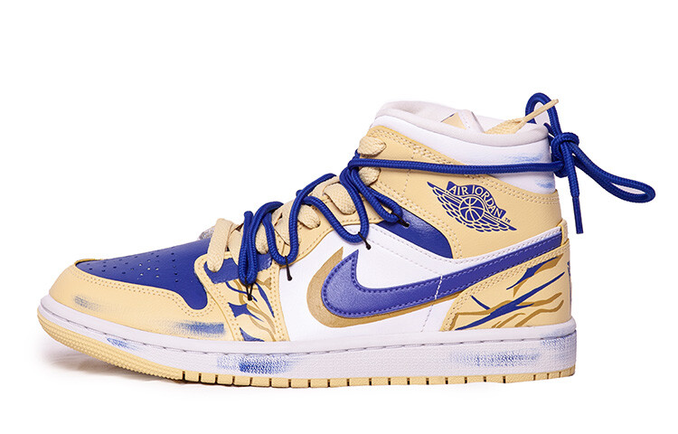

Кроссовки Air Jordan 1 Vintage Basketball Shoes Women's Low-top White/Blue/Yellow, цвет Lemon