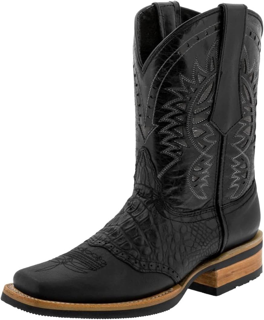 

Мужские черные вестерн-сапоги Texas Legacy с кожей крокодила и квадратным носком