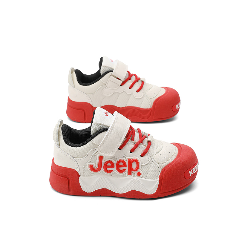 Износостойкие низкие детские скейтбординговые туфли бежево-красные Kids' Jeep — фото 4
