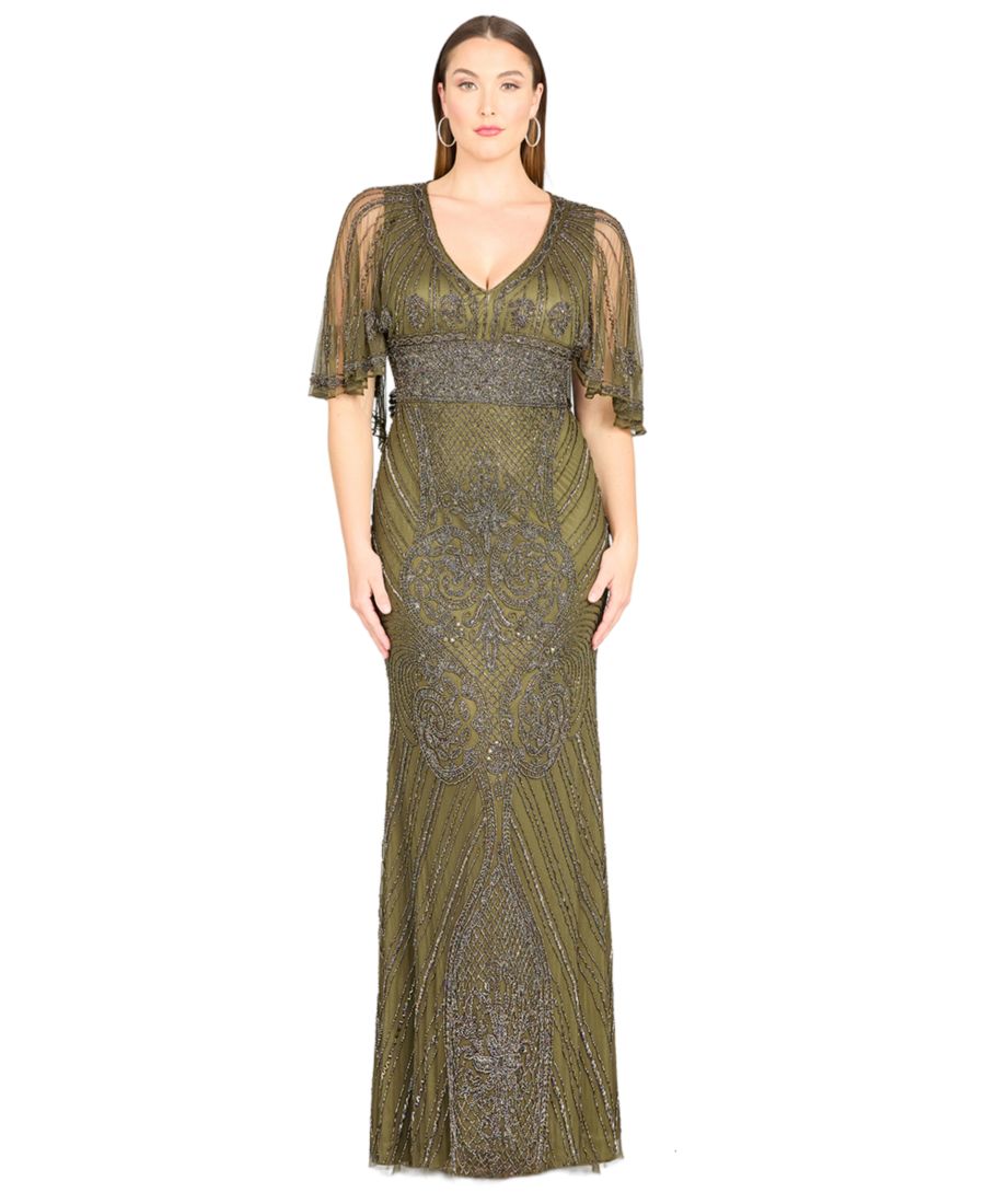 

Женское платье с рукавами-кейпами, V-образным вырезом и бисерной отделкой Lara, Olive