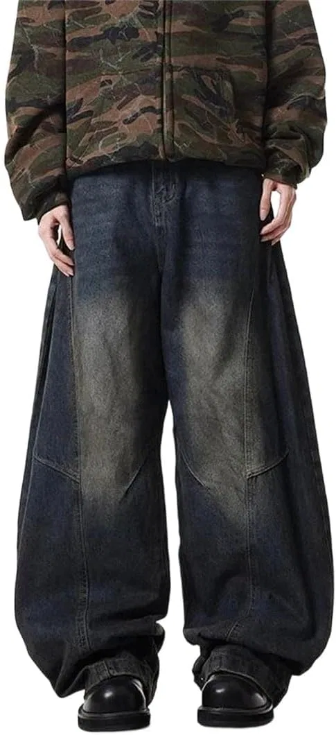 Джинсы прямые свободные Men's Retro Korean, Blue