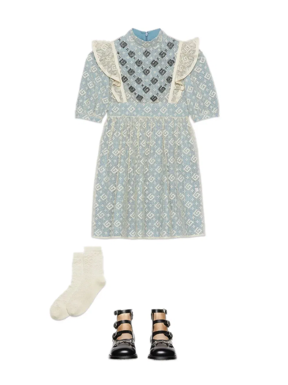 Платье с короткими рукавами, украшенное бисером и вышивкой Gucci Kids, синий — фото 4