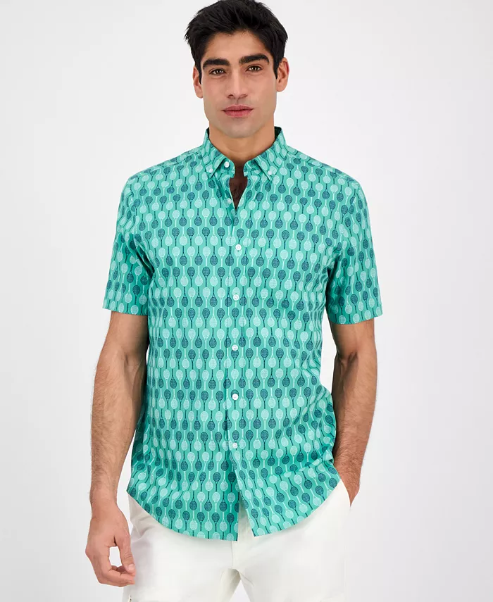 

Мужская рубашка Racket Regular-Fit с геометрическим принтом, на пуговицах, из стретч-поплина Club Room, зеленый