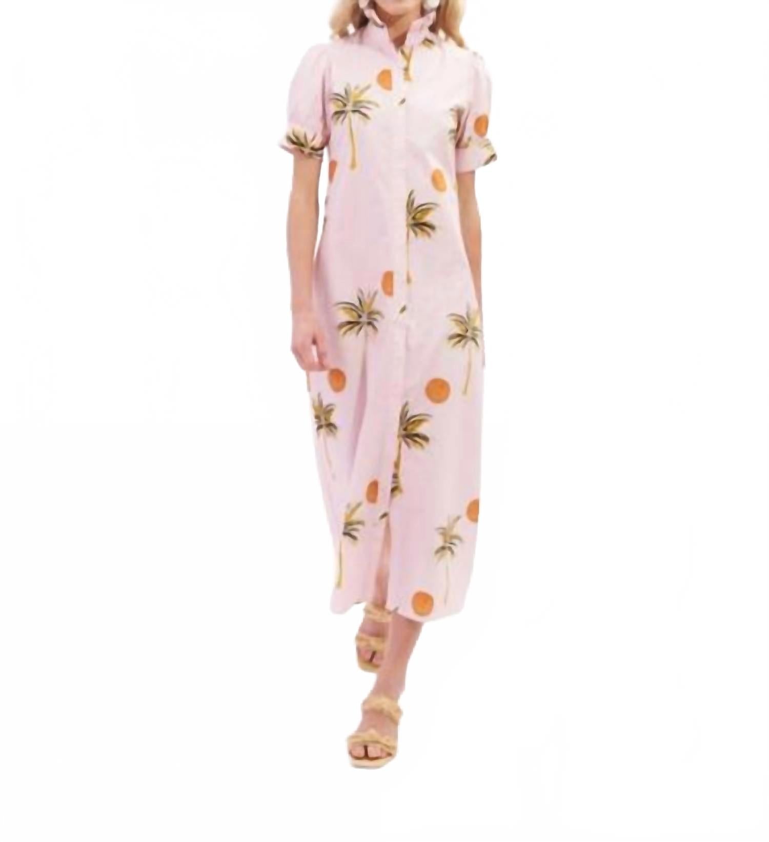 

Женское миди-платье розовое с пальмовым принтом Kathleen Maeve