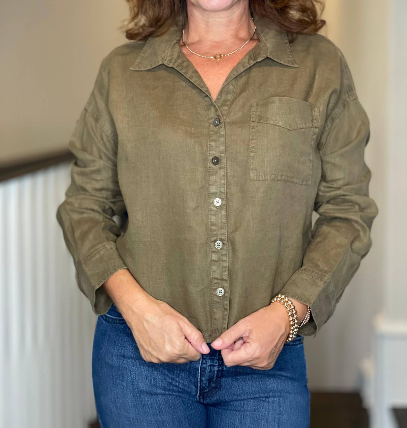 

Укороченная льняная рубашка Gracie в оливковом цвете Michael Stars