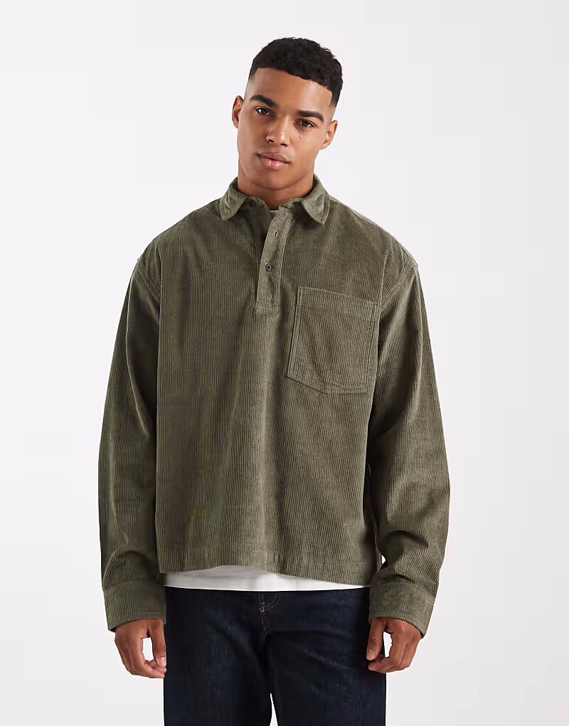 

Рубашка свободного кроя вельвета цвета хаки Asos Design