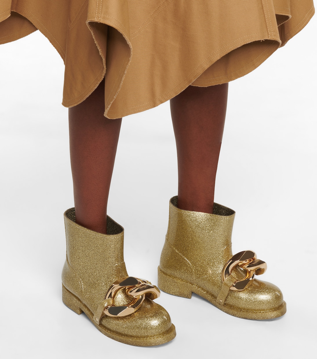 Ботильоны с цепочками и блестками JW Anderson, Light Gold — фото 4