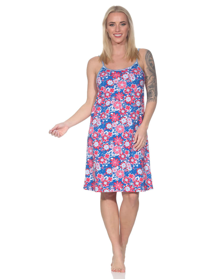 

Ночная рубашка без рукавов на тонких бретельках с цветочным принтом, размеры 125, 215, 225, цвет темно-синий NORMANN