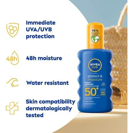 Солнцезащитный спрей для защиты и увлажнения Spf 50+ 200 мл, Nivea — фото 2