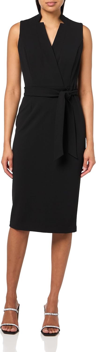 

Женское платье Calvin Klein с креповым воротником и завязкой на шее, Black