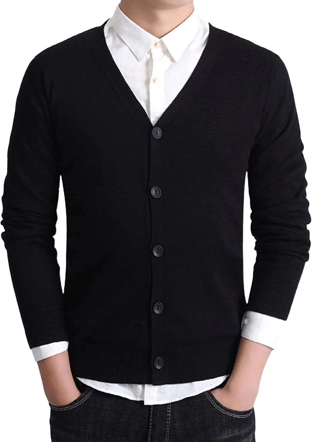 

Мужской кардиган с V-образным вырезом и пуговицами, легкий, с длинными рукавами SWJGLITTR