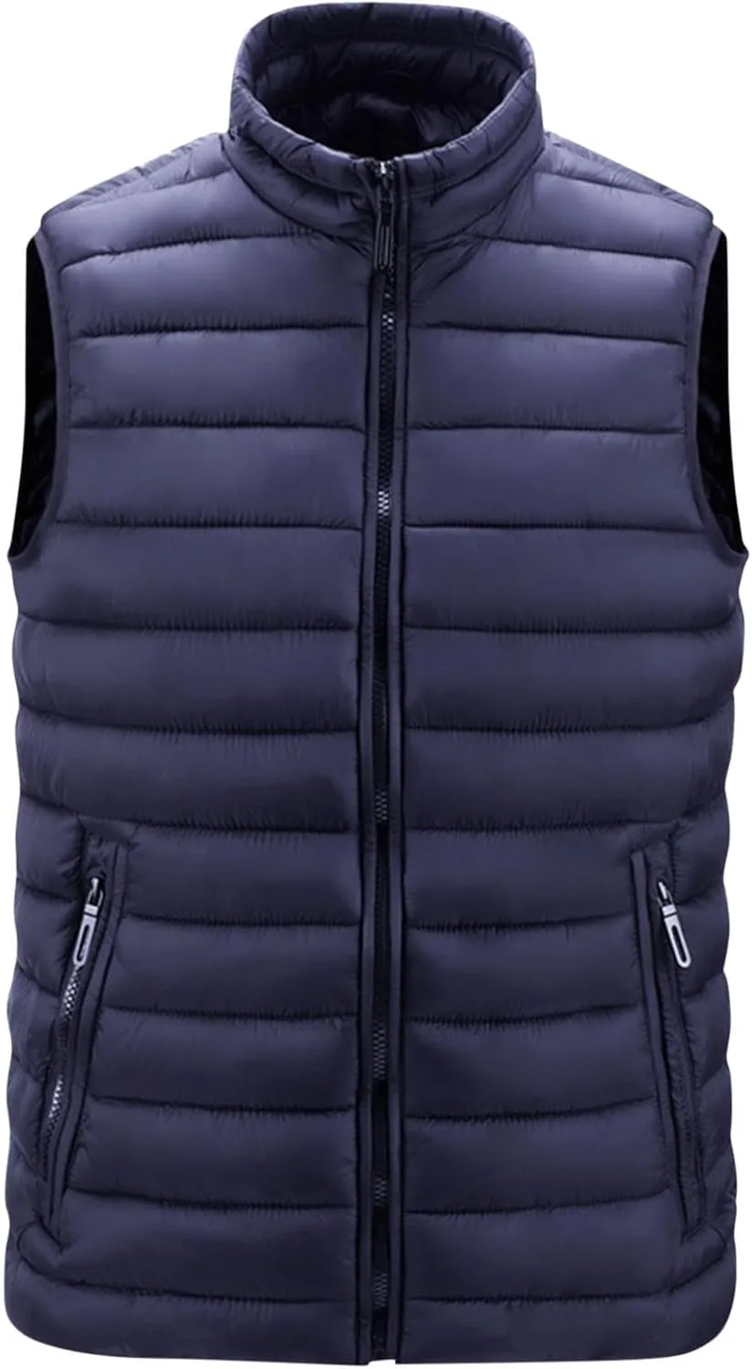 Пуховик-жилет мужской зимний Soft Shell стеганый безрукавка Water-Resistant утепленный на молнии куртка Casual Plus Size Gilet Generic, синий