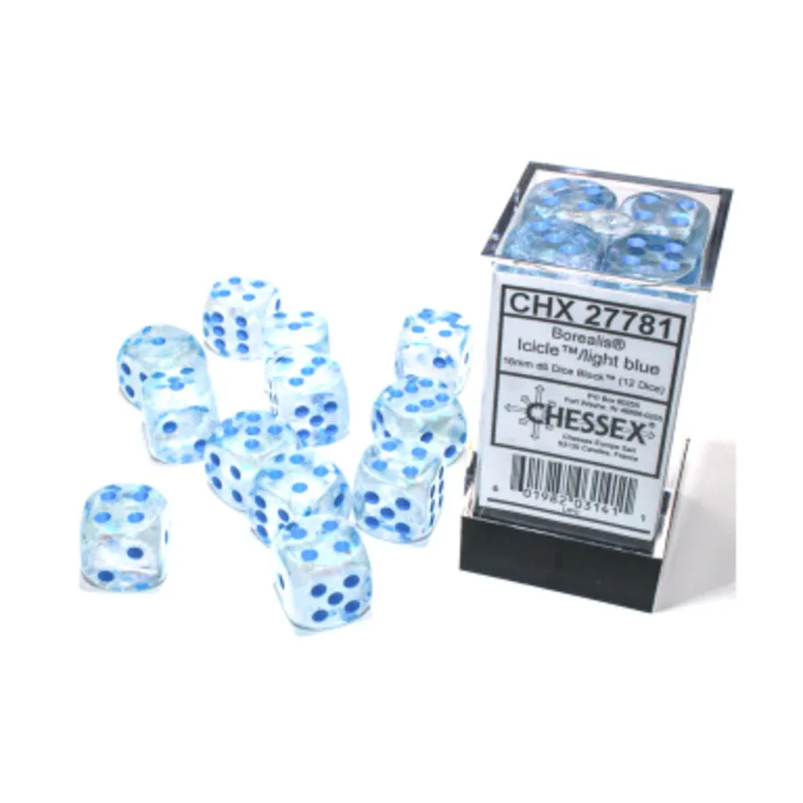 

d6 Сосулька 16 мм с голубым (12), Dice - Borealis - d6 16mm (Chessex)
