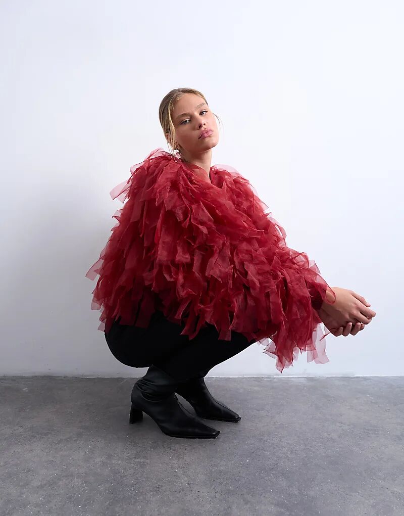 

Кардиган Topshop из органзы с экстремальной текстурой бордового цвета