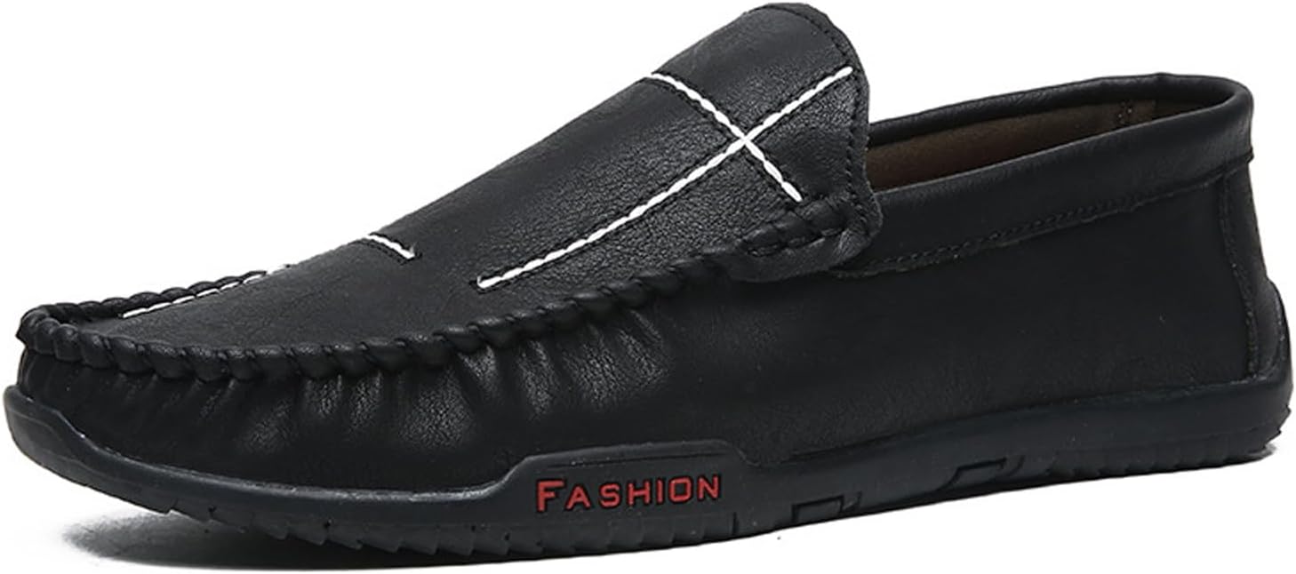 

Мужские повседневные кожаные туфли с мягкой подошвой без шнурков, лоферы на плоской подошве с округлым носком, стильные, удобные, нескользящие, прогулок и повседневной носки Kctrfsj, черный